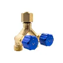 [647-40014] Brass Y Piece Adaptor with Valves- Inlet 5-8-18 UNF RH Female - Outlet 2 x 5-8-18 UNF RH Male_2_Web.webp