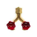 Brass Y Piece Adaptor with Valves - Inlet: 5/8"-18 UNF LH Female - Outlet: 2 x 5/8"-18 UNF LH Male