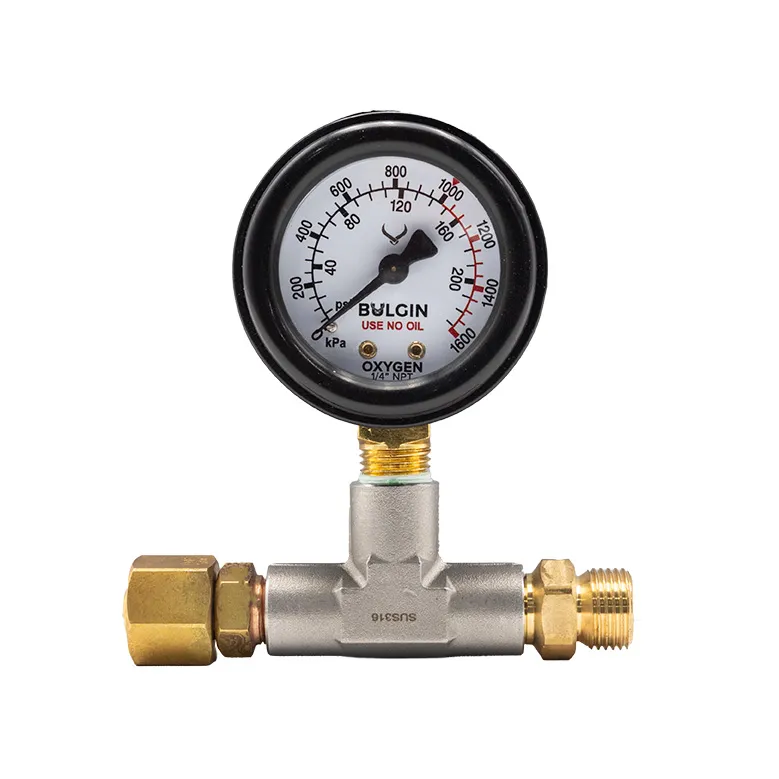 Test Gauge Oxygen 0-1,600 kPa In: 5/8"-18 UNF Female RH Out: 5/8"-18 UNF Male RH