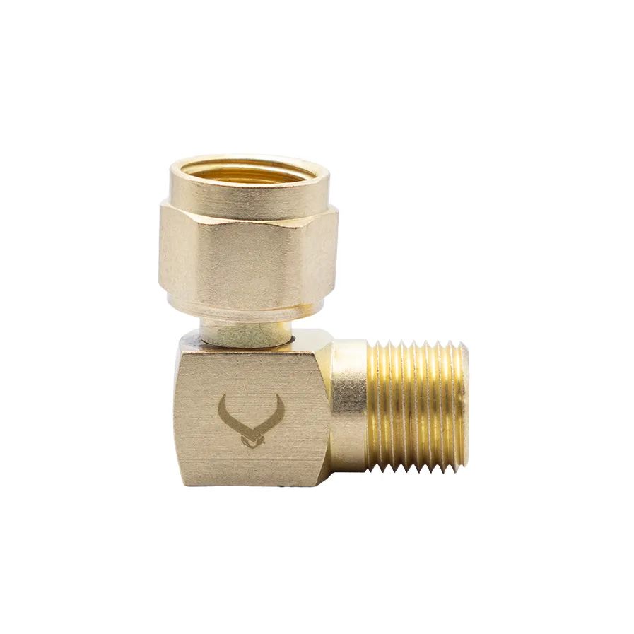 Brass Hose Adaptor 5/8"-18 UNF RH Female - 5/8"-18 UNF RH Male 90 degree