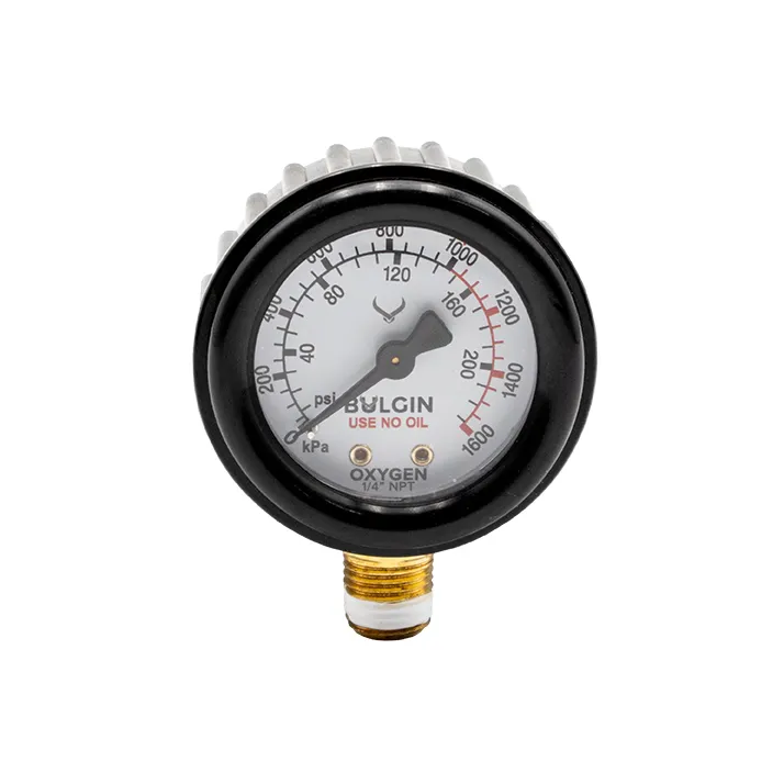[655-00002] Bulgin Pressure Gauge OXYGEN 0-1,600kPa 1/4" NPT Male Bottom Entry